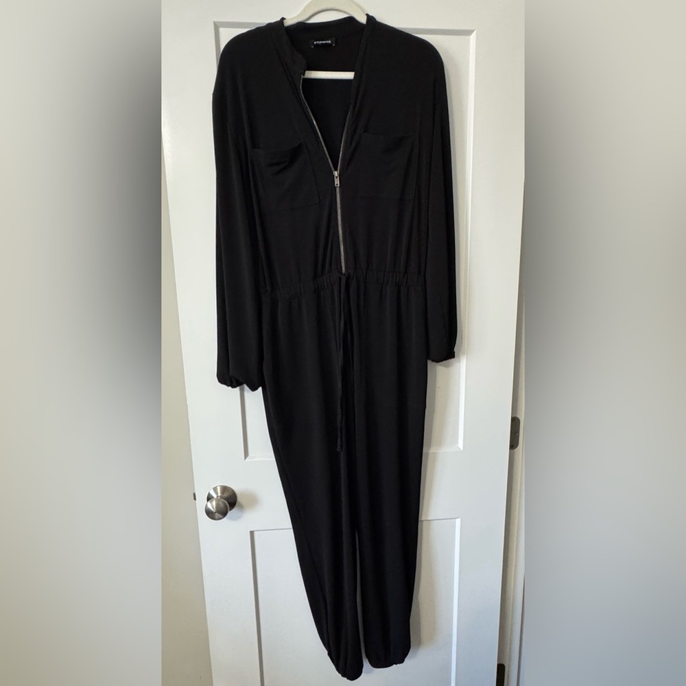Express Black Front Zip Jumpsuit Medium